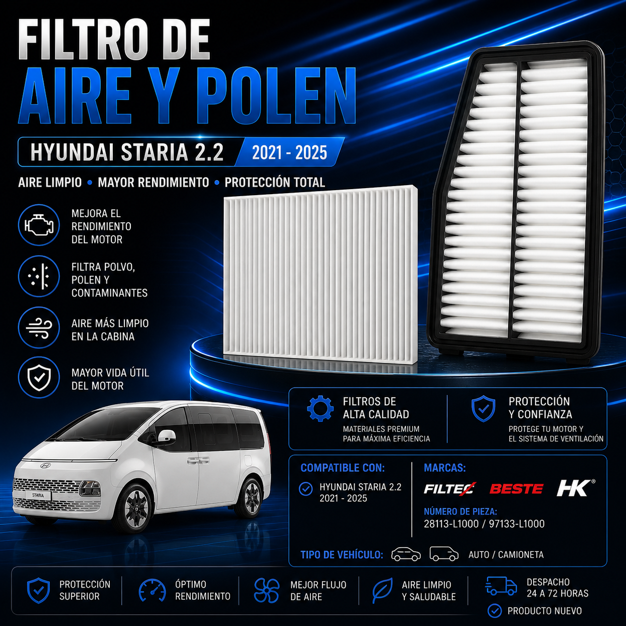 Filtro De Aire Y Polen Hyundai Staria 2.2 2021-2025