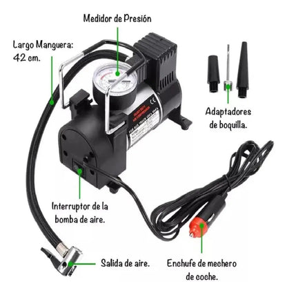 Compresor Aire Metalico Vehiculo Auto Moto Color Plateado