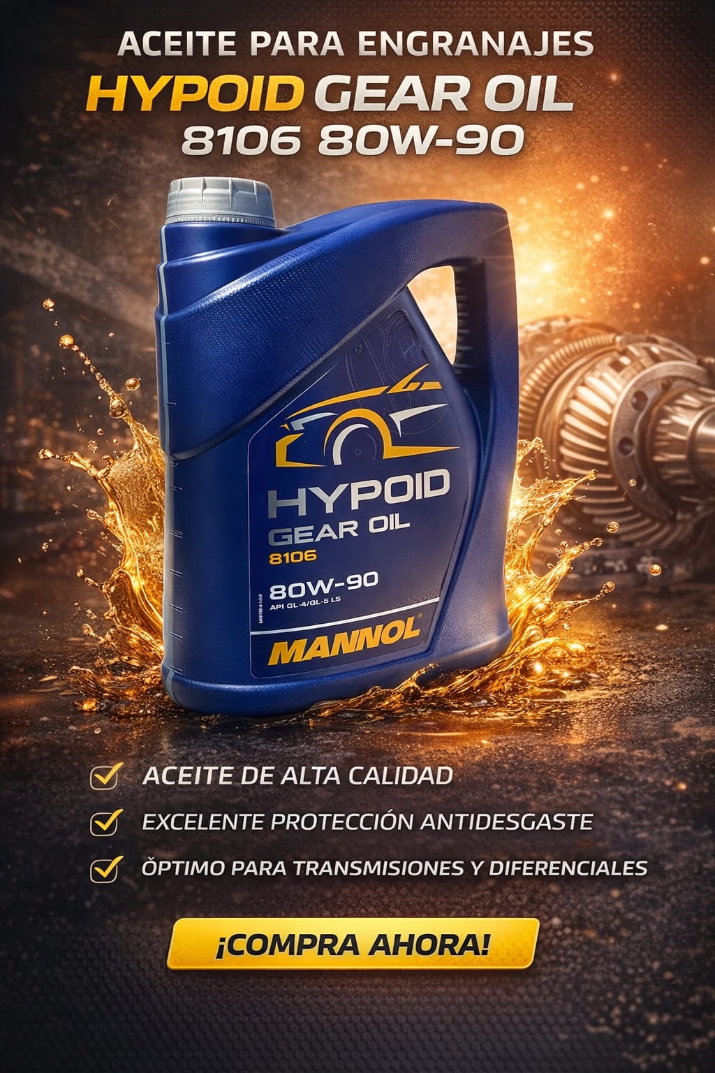 Aceite Transmision 80w90 Mannol Api Gl4 Gl5 Ls 4 Litros