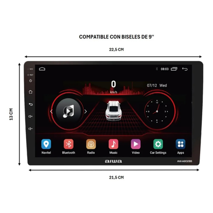 Radio Auto 2 Din Android Touch HD De 9" Aiwa Aw-a802bs Color Negro